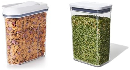 OXO Good Grips POP Medium Cereal Dispenser - 3.2 Litre, Grey,clear & Good Grips POP Container - Rectangle Medium 2.6L, White