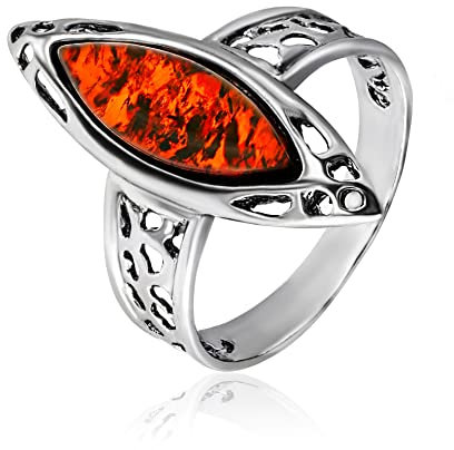 Ring Bernstein in Sterling Silber 925, Silberring baltischen Bernstein, Cognac Bernstein, Gr. 17.5, Designer Jewelry