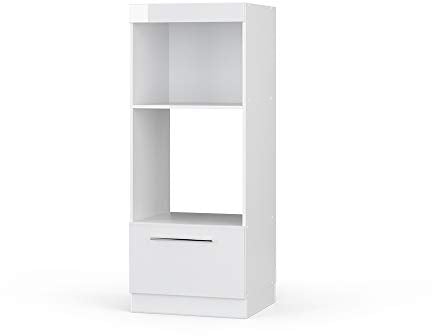 Vicco Mikrowellenschrank Fame-Line, Küchenregal für die Mikrowelle, Weiß Hochglanz/Weiß, 60 cm offen
