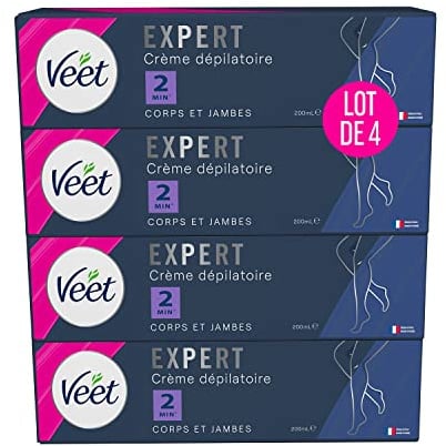 VEET Expert – Enthaarungscreme für hartnäckige Haare – Körper & Beine – Wirkt in 2 Minuten – 4 x 200 ml