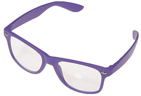 Miobo Lunettes de soleil, lunettes de soleil, lunettes de soleil, lunettes de soleil, lunettes de soleil ou verre transparent, style rétro années 1980, noir, Verre transparent violet, Taille unique