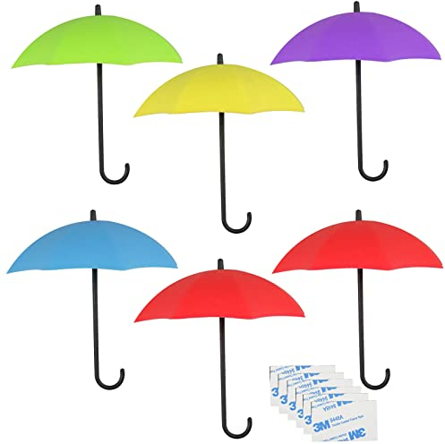 JustYit 6 Stück Regenschirm Haken Selbstklebend Schlüsselhaken Regenschirm Wand Haken Schlüsselhaken Regenschirm DIY Deko Haken für Schlüssel Schlüsselhalter Wandhaken Aufhänger
