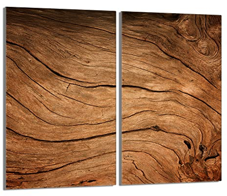 Herdabdeckplatten 2 Teilig 2x30x52 cm Ceranfeldabdeckung Küche Elektroherd Induktion Herdschutz Spritzschutz Glasplatte Schneidebrett, Holz Braun