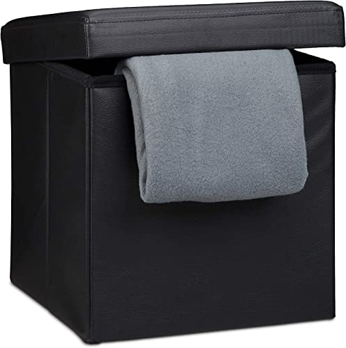 Artistic Fashionista Limited Ottoman Storage Box Faux Leather Folding Footstool Rest Seat Storage Stool Toys Chest Bench Blanket Linen Laundry Box (Small 38x38cm, Black)