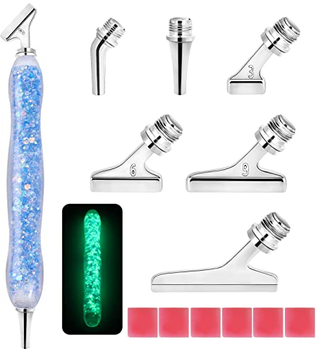 Souarts 5D Diamond Painting Zubehör Stift Set, Drill Pen mit 45° Gewinde Metall Ersatz Stiftköpfen für Mosaikherstellung Nagelkunst Diamanten Malerei Strassstein(Blau Silber 14er Leuchtend)