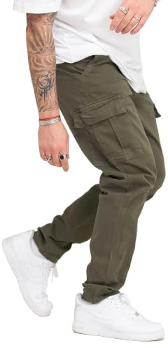 behype. Herren Cargohose Jeans-Hose mit Cargo-Taschen Stretch Männer Regular-Fit