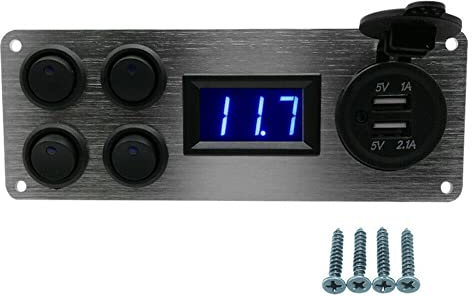 Riloer Pannello interruttore combinato, 12V / 24V Doppio USB Toggle Rocker Refit Pannello interruttore con Voltmetro Luce LED, per Marine Boat Car RV Camper Motorcycle