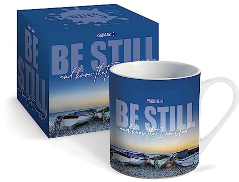 Christian Mug with Gift Box, Be Still (Boats), with Bible Verse Psalm 46:10. Bible Verse Mug Makes Perfect Christian Gifts for Men or Women, by Just Cards Direct