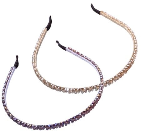 2 Pieces Bridal Crystal Headband Wedding Bridal Faux Pearl Rhinestones Head Band Bridal Flower Hairbands (PurPle+Light Yellow) 19611