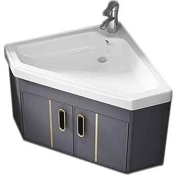 Eckwaschbecken mit Unterschrank,wandmontiertes keramikwaschbecken,freistehendes waschbecken ,waschbeckenunterschrank kleines waschbecken,Für Badezimmer, Waschküchen. ( Color : Gray , Size : 56*56cm )