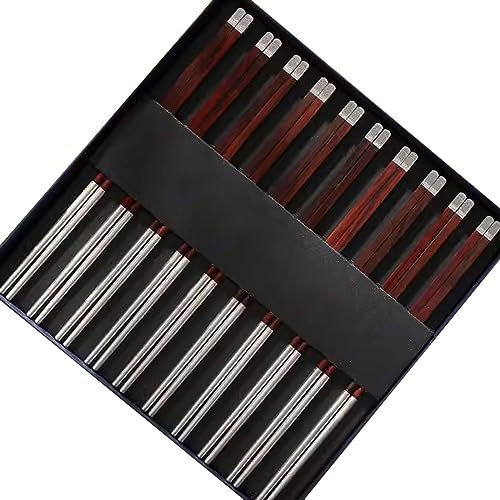 Essstäbchen wiederverwendbar, Essstäbchen Einweg-Lichtschwert-Essstäbchen, Haushalts-Sterlingsilber, rutschfeste Essstäbchen, 10 Paar silberne Essstäbchen, Geschenkbox-Set (Farbe: F) (E)