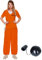 Lizzy Womens Orange Prisoner Jumpsuit with Handcuffs overall Boiler Suit Convict Prison Adult Fancy Dress halloween Costume Outfit girls accessory (Prisoner Costume)