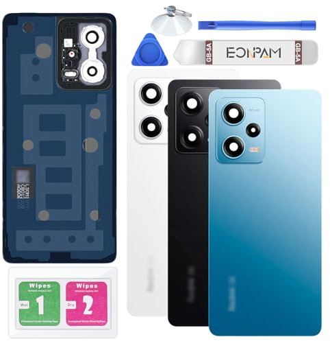 Eonpam Akkudeckel für Xiaomi Redmi Note 12 Pro 5G Rückseite Glas Original Backcover Back Glas Ersatz Reparatur Set mit Kameraobjektiv (Blau)