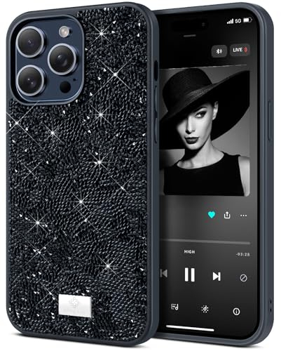 BEZ Handyhülle für iPhone 14 Pro Hülle Glitzer, Sparkle Diamond Crystal Bling Hülle mit Bling & Co. Serie für iPhone 14 Pro, Jet Schwarz