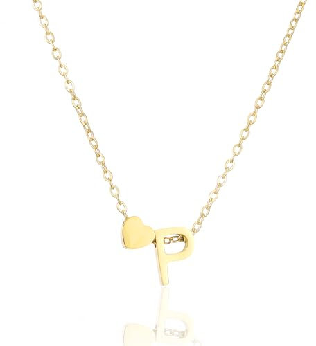 HSWYFCJY Halskette Damen Gold Kette mit Buchstabe P 316L Edelstahl Namenskette mit Herz Anhänger Verstellbar Initialen Halskette Personalisierte Schmuck Geschenke für Frauen Mädchen 45+5cm