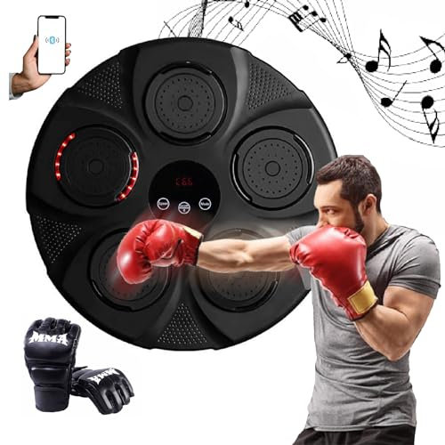 Frikink Sac de frappe musical mural avec lumières LED et Bluetooth : entraînement de boxe, karaté, sport à la maison et gym à la maison, gants inclus