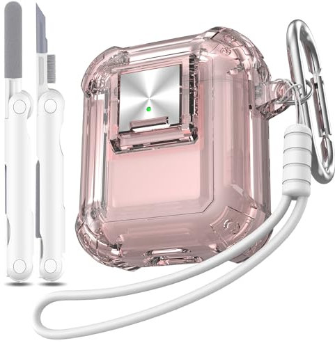 RFUNGUANGO Schutzhülle Kompatibel mit AirPods mit Schloss, transparent, transparent, Militärqualität, stoßfest, mit Reinigungsset, kompatibel mit Apple Airpods 2./1. Ladehülle,Klares Rot