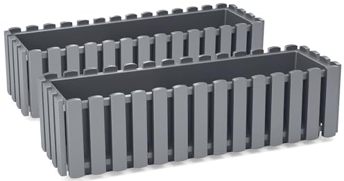 Tymar Blumenkasten landhausstil, Balkonkasten lattenoptik, Pflanzkasten Landhaus, 2er-Pack, Garten, Balkon, Terrasse (Grau, 60 cm)