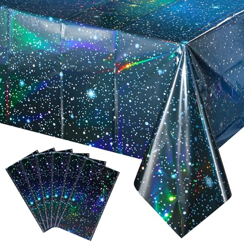 YIDAKO Schillernde Weltraum-Tischdecken, Einweg-Kunststoff-Tischdecke, Blaue Galaxie-Tischdecke, rechteckige Tischdecke für Weltraum, Sternennacht, Sterne, Motto-Party, Geburtstag, Party-Dekorationen