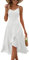 DRESSTELLS Cocktailkleid Damen Kleid Hochzeit Festlich Träger Hochtief Kleider Weiß Knielang Rüschensaum Sommerkleid Rückenfrei Curvy Elegantes Partykleid White L