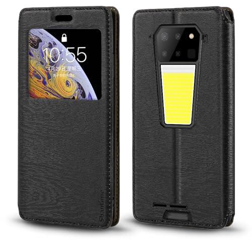 PU Leder Flip Hülle mit Unsichtbarem Magnet und Sichtfenster Kompatibel mit Unihertz 8849 Tank 3 Pro, Smarte Klapphülle mit Displaysicht (Schwarz)