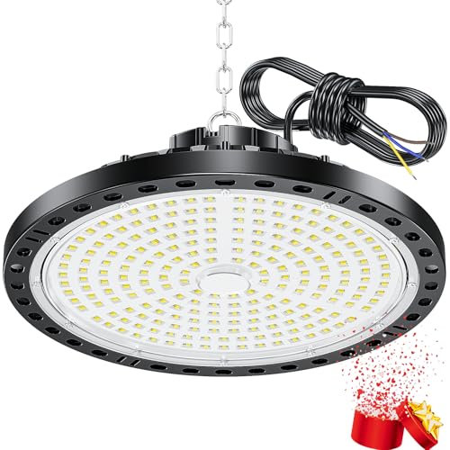 YIQIBRO Faro LED 200W, 20000LM UFO Lampada da Officina Industriale, 6500K Bianco Freddo Lampada da Garage, IP65 Impermeabile Faretto LED, UFO Plafoniera per Garage Magazzini Fabbrica Palestra