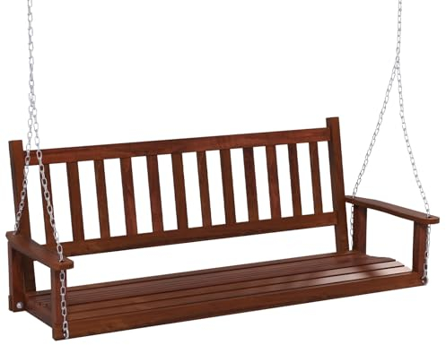 KOMFOTTEU Banc Suspendu 2 à 3 Places, Balançoire de Jardin en Bois Massif, Fauteuil Suspendu, Charge de 230/360 kg, Sièges Suspendu pour Terrasse, Patio, Jardin (Marron, 168 x 65 x 63 cm)