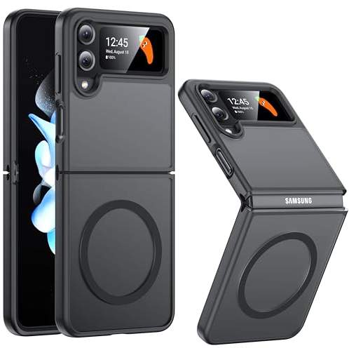 FNDMIL [NO.1 Magnetisch] für Samsung Galaxy Z Flip 4 Hülle mit MagSafe [Translucent Matt][Anti-Fingerabdruck][Militär Stoßfest]Hardcase mit Weich Silikon Handyhülle für Flip 4 Case Dünn 6.7'', Schwarz
