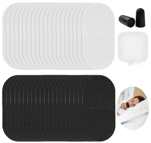 40 patchs buccaux anti-ronflement avec 1 paire de bouchons d'oreilles en mousse – Solution pour hommes, favorise la respiration nasale.