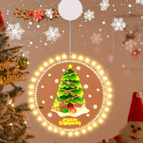 23GUANYI Weihnachtsbeleuchtung Fenster mit 36 LEDs, Farbig Weihnachtsbaum Weihnachtsdeko Fenster Beleuchtet 3D Hängend Fensterlicht Weihnachten für Innen Außen Fensterlichter Weihnachtsdeko