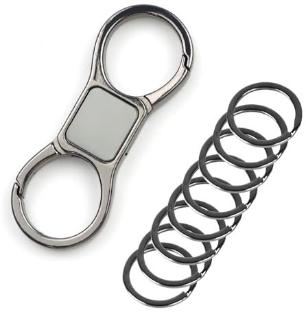 YIWONFU Mousqueton Porte Clé, Porte Clef Voiture en Alliage de Zinc, Double Clip Porte Clef Mousqueton avec 8 Anneau Porte Clé pour Hommes et Femmes (Gris Pistolet)