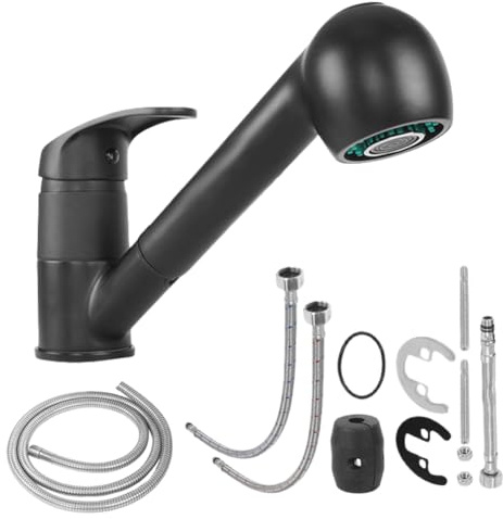 Pull-Down-Wasserhahn für Wohnmobile, Einhebel-Spültischarmaturen zum Herausziehen,Küchenarmatur mit Sprüher - Pull-Down-Sprüher, Einzelgriff, 1 Loch, Küchenarmatur für Bauernhaus, Wäscherei, Wohnmobil