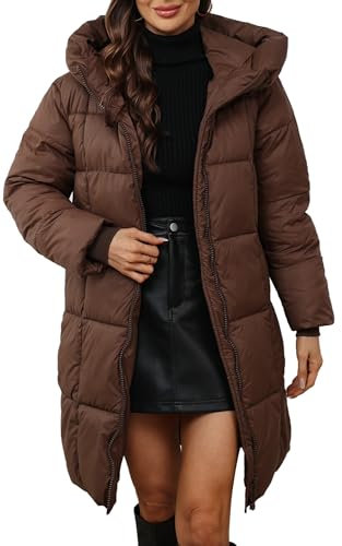 Maeau - Doudoune Longue à Capuche Femmes Hiver Fermeture Éclair Veste en Duvet Chaud Manteau Parka Long Matelassé Coupe-vent Décontractée - Marron - XL
