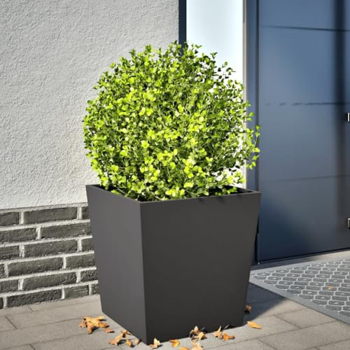 Homgoday Jardinera de jardín negra 50 x 50 x 50 cm de acero, decoración de muebles, jardinera de exterior, jardinera con rejilla para jardín STYLE851066