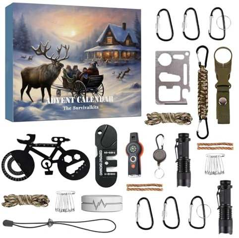Kit De Supervivencia Calendario De Adviento 2024, Calendario De Cuenta Atrás Con Herramientas De Supervivencia Para Hombres, Kit De Supervivencia Portátil Para Senderismo Al Aire Libre Camping