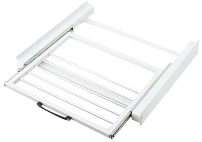 Cozyel Universaler Zwischenbaurahmen mit Ausziehbarem Boden für Waschmaschinen und Trockner, Waschmaschinenzubehör, Verbindungsrahmen, Zwischenbaurahmen Waschmaschine u. Trockner (inkl. Zurrgurt)