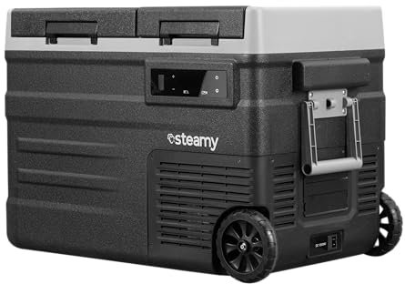 Steamy-E Dual Zone 45 Roller, Elektrische Kompressor-Kühlbox mit Rollen, 41 Liter, 12V/230V, zum Kühlen und Gefrieren, Für Camping