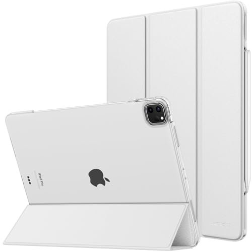 MoKo Coque pour iPad Air 13 Pouces (M3 2025/M2 2024) /iPad Pro 12,9 (6e/5e Gén 2022/2021), Étui Intelligent Dos Translucide Givré en PC Dur,Support Touch ID et Apple Pencil Pro/2e/USB-C, Blanc