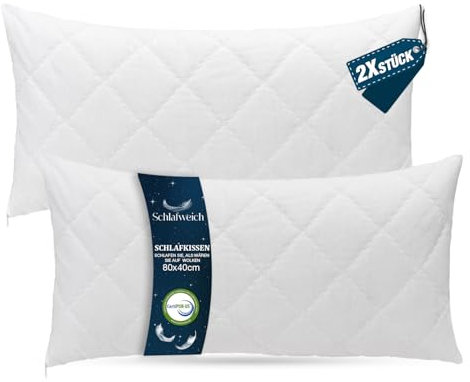 Schlafweich Kopfkissen 40x80 cm groß - 2er Set Kissen für Bett und als Dekokissen - Verstellbares Kissen mit Reißverschluss - Sofakissen - Zierkissen für Couch und Sofa - Waschbar bis 60° - Weiß