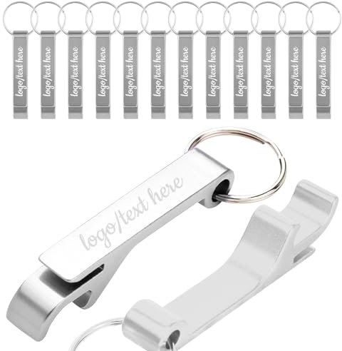 Personalizado Llavero Abrebotellas, Abrebotellas de Cerveza de Aluminio con logo/texto grabado para fiestas, cumpleaños, pubs, bodas, invitados, aniversarios, Navidad (Plata)