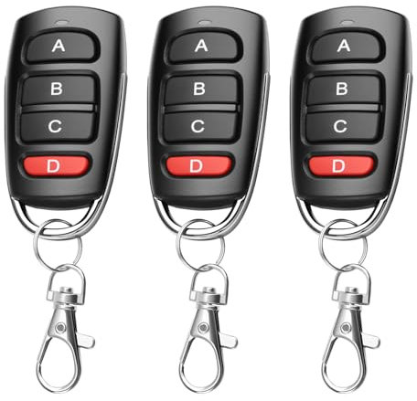 3Pcs Télécommande Universelle Portail 433 MHz Duplicateur sans Fil à 4 Boutons Telecommande Copieus pour Porte de Garage, Portée de 50m, Compatible avec 2260, 2262, PT2264, 5326, 2240,1527