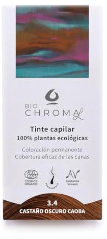 Tinte Vegetal Ecológico | Coloración Permanente para el pelo | 3.4 - Castaño Medio Caoba | Sin Amoníaco, sólo plantas naturales.
