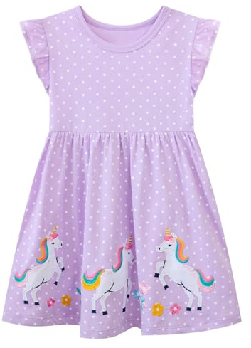 Baogaier Vestito Bambina Estivo Cotone Unicorno Pois Stampa Motivo 2-8 Anni | Manica Volant, Morbido, Girocollo, Vestiti, Abbigliamento Ragazza, Comodo, T-Shirt Abiti, Ragazze da Festa, Casual, Elegante