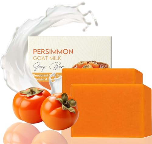Soleneva 2PCS Persimonen Ziegenmilchseife, Natural Presimmon Soap für Sehr Trockene Haut, Natürliche Kaki-Seife für Frauen & Männer, Naturseife für Gesicht & Körper, schafmilchseife für alle Hauttypen
