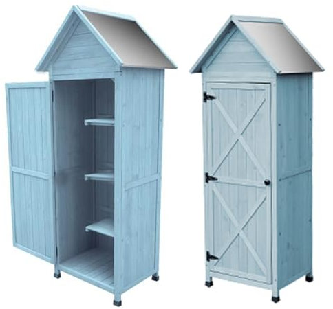 Gartengerätehaus Aus Holz Mit Dach Hoher Wasserdichter Gartengeräteschrank Aus Massivem Kiefernholz Wetterfest Abschließbar Für Garten Balkon Oder Terrasse(Blau)