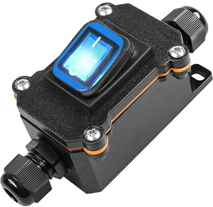 Wasserdichter Inline Kabelschalter, IP67 Wasserdichter Inline Schalter,Wippschalter DPST 30A 12V-24V Schalter Wasserdicht mit Kontrollleuchte für den Außeneinsatz (Blau LED)
