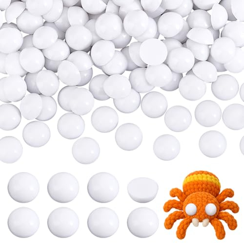 PH PandaHall 200pcs White Eyes Cabochons, 12mm Flat Back Cabochon Flatback Animal Eyes Craft Resin Dome Button for Stuffed Animal Amigurumi Bear Teddy Puppet Cat Making Scrapbooking Projects