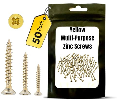 Yellow Zinc Pozi Countersunk Wood Screws – 3.5 x 16mm – Multi-Purpose Self Tapping Screws for Hardwood, Softwood, MDF, Chipboard & Plastic – 50 Pack