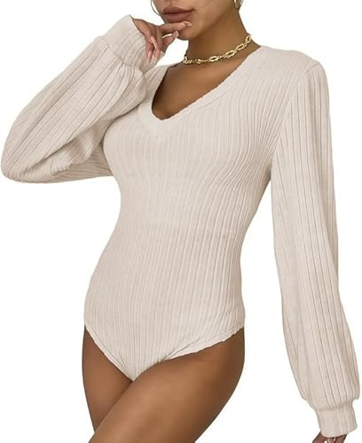 Sukiglam Body Donna Manica Lunga Bodysuit V/Alto/Mezzo Collo bodys Tops Elegante Camicetta Maglieria Elasticizzato Base Body Shirt Casuale Tuta Tinta Unita Jumpsuits Bluse Bodysuits Maniche Larghe