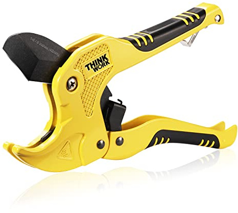 THINKWORK Plastic Pipe Cutter, 42mm PVC Pipe Cutter | Ratchet Drive, One-Handed Cutting, SK5 Steel Blade, for PVC, PEX, PPR Plastic Hoses & Pipes, for Home Use & Plumber